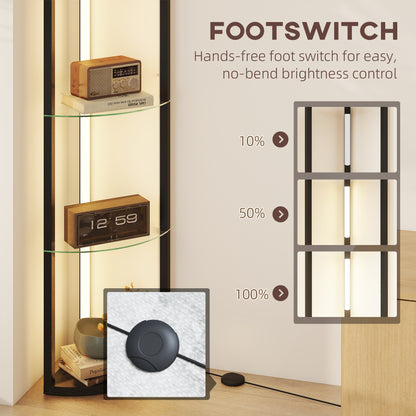 LED Floor Lamp with Shelves, Dimmable Standing Lamp with Foot Switch