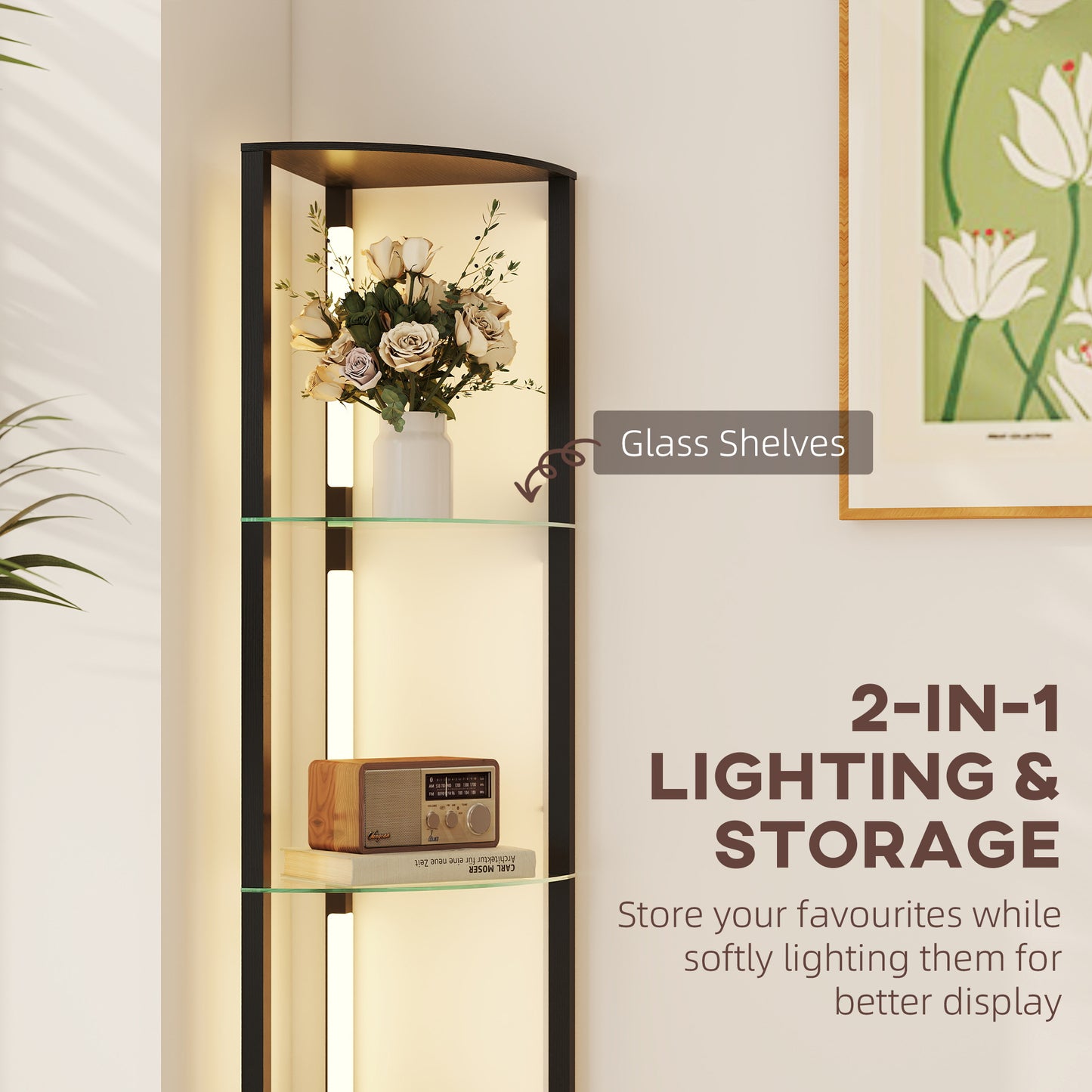LED Floor Lamp with Shelves, Dimmable Standing Lamp with Foot Switch