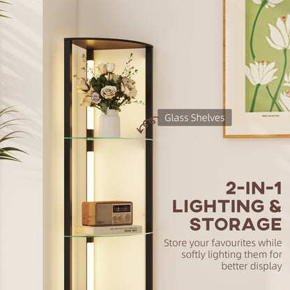 LED Floor Lamp with Shelves, Dimmable Standing Lamp with Foot Switch