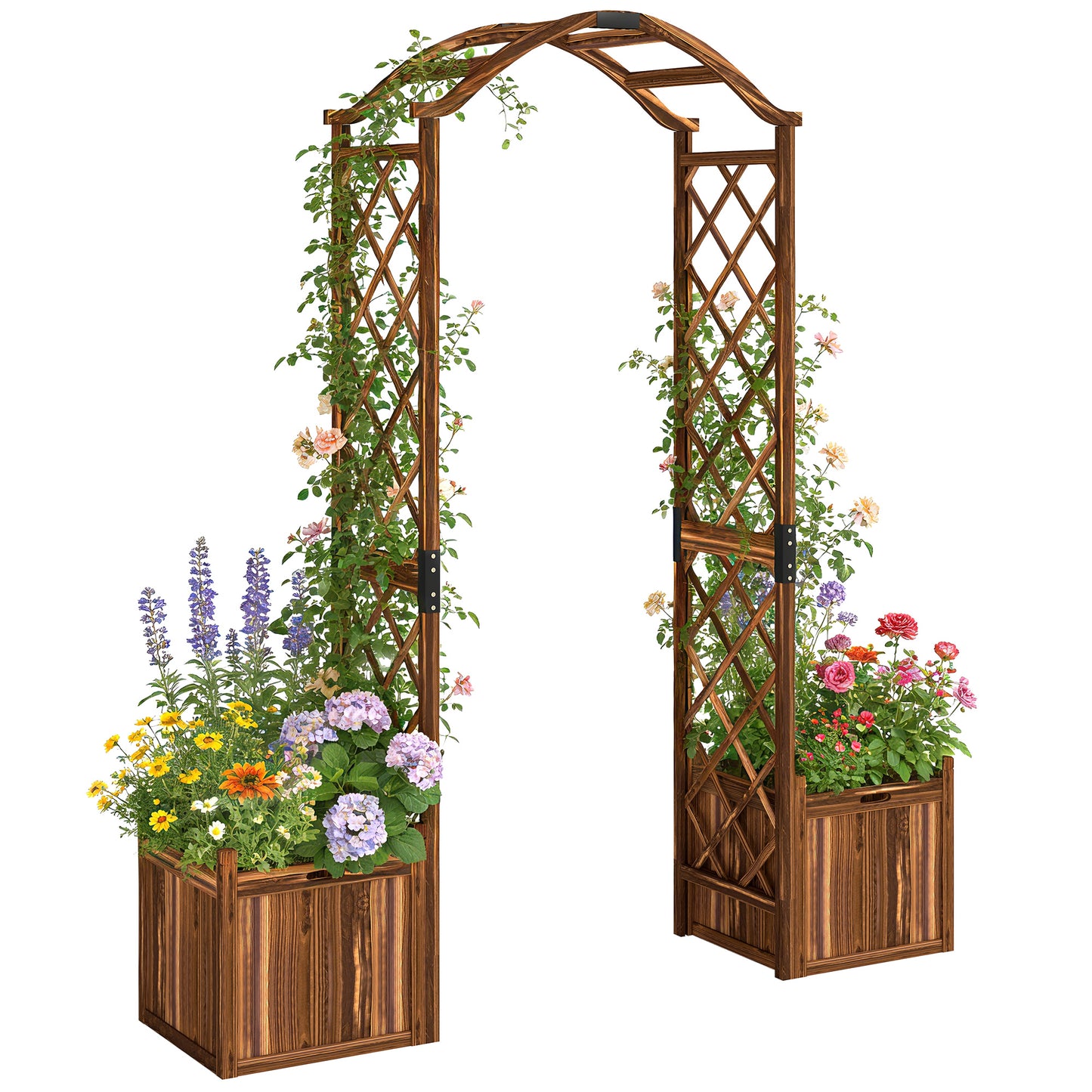 Wooden Garden Arch with 2 Planter Boxes, Decorative Garden Arbor