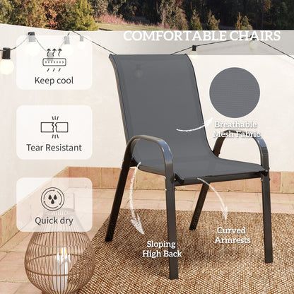 Garden Bistro Set, Small Garden Set w/ Stackable Chairs, Dark Grey