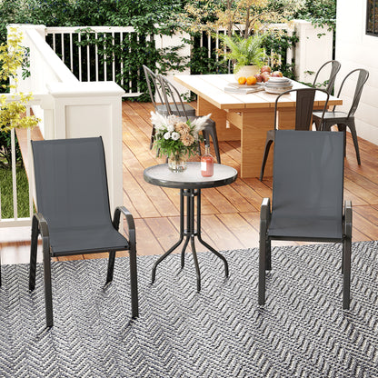 Garden Bistro Set, Small Garden Set w/ Stackable Chairs, Dark Grey