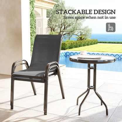 Garden Bistro Set, Small Garden Set w/ Stackable Chairs, Dark Grey