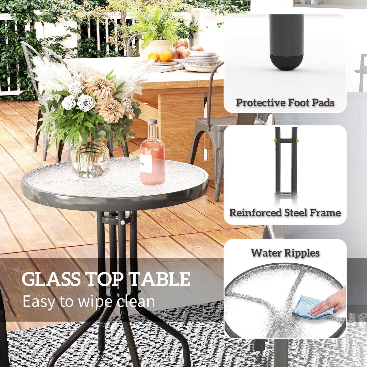 Garden Bistro Set, Small Garden Set w/ Stackable Chairs, Dark Grey