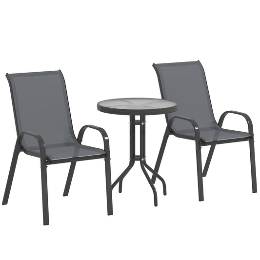 Garden Bistro Set, Small Garden Set w/ Stackable Chairs, Dark Grey