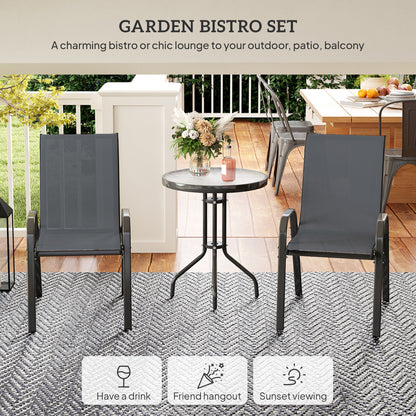 Garden Bistro Set, Small Garden Set w/ Stackable Chairs, Dark Grey
