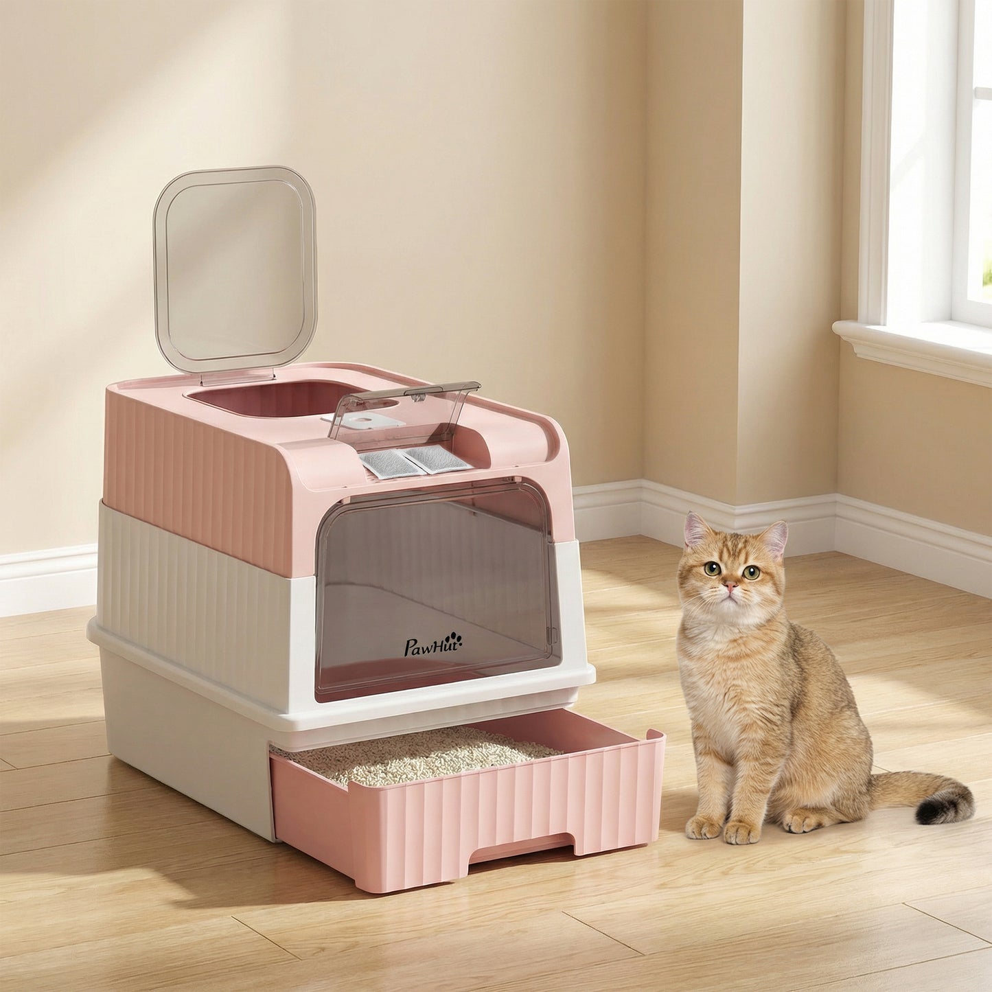 Cat litter Box, Enclosed Cat Litter Box w/ Lid, Pull-Out Drawer Tray