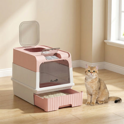 Cat litter Box, Enclosed Cat Litter Box w/ Lid, Pull-Out Drawer Tray