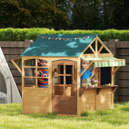 Wooden Playhouse for Kids Outdoor, Foldable Wendy House, Brown