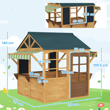 Wooden Playhouse for Kids Outdoor, Foldable Wendy House, Brown