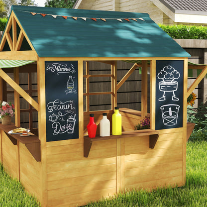 Wooden Playhouse for Kids Outdoor, Foldable Wendy House, Brown
