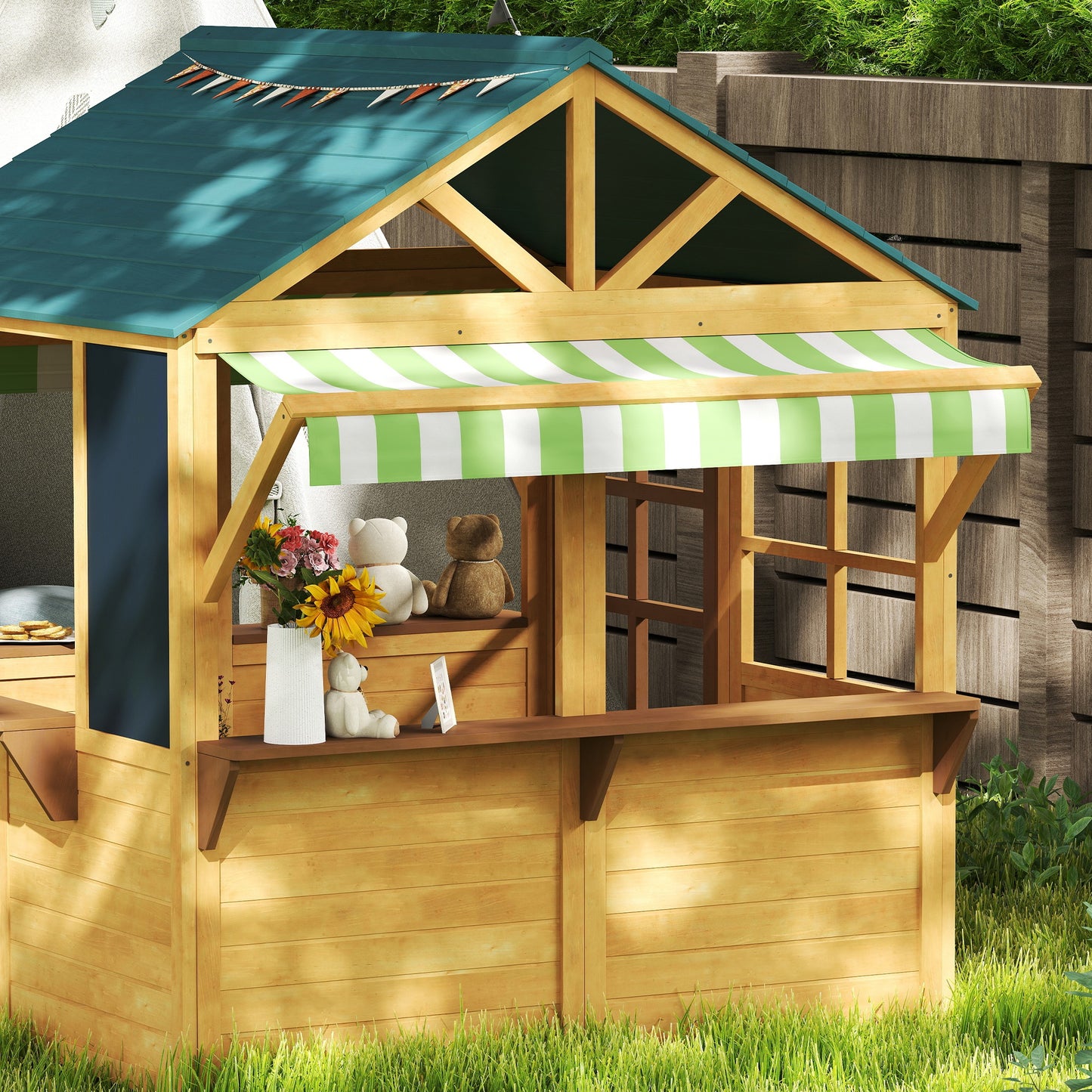 Wooden Playhouse for Kids Outdoor, Foldable Wendy House, Brown