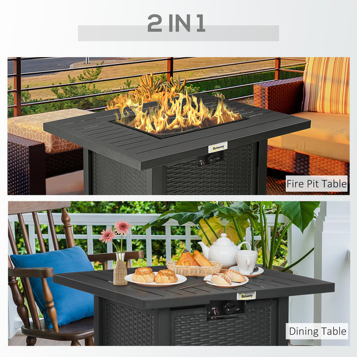 Rattan-style Propane Gas Fire Pit Table with 40,000 BTU Burner, Square Smokeless Firepit Patio Heater with Thermocouple, Waterproof Cover