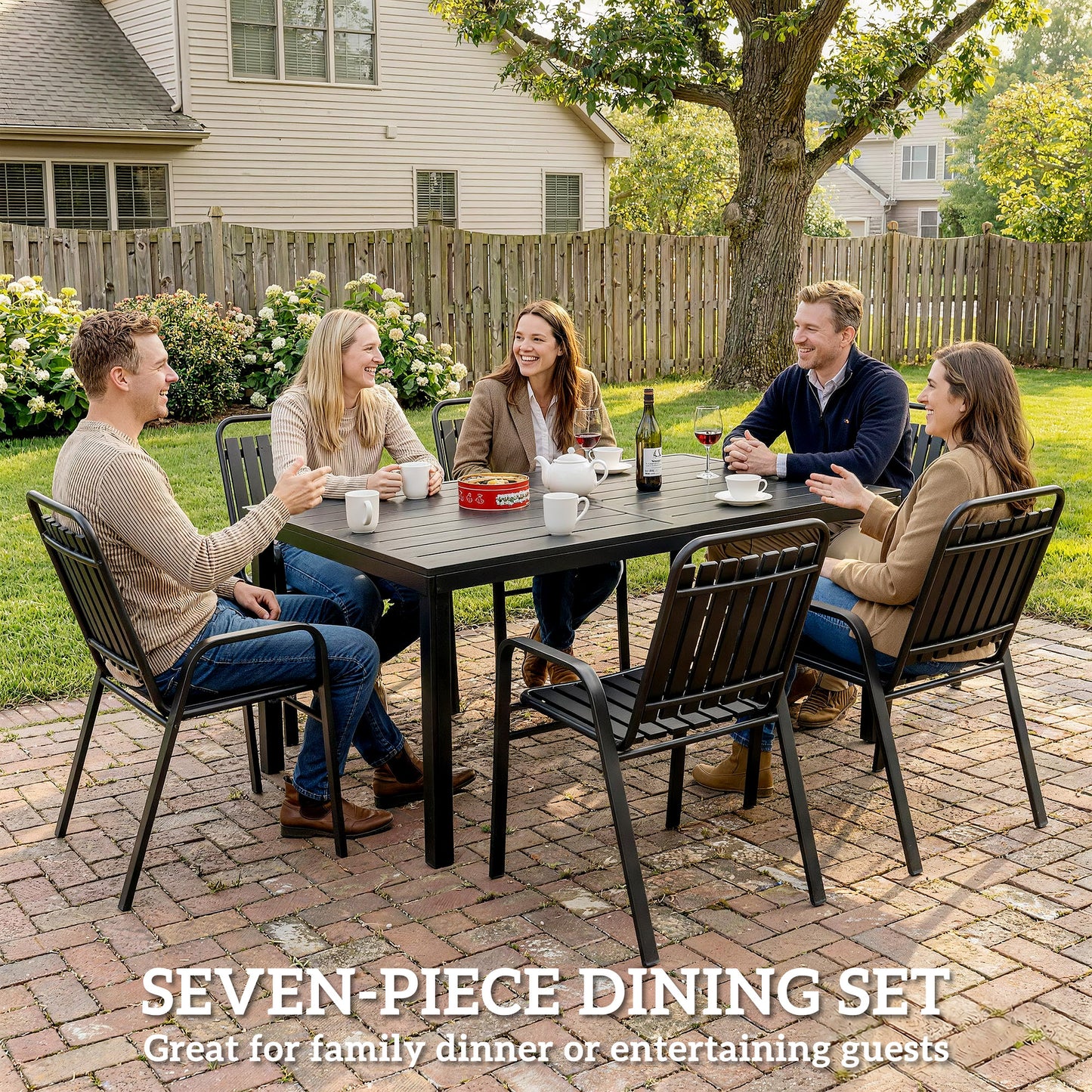 Garden Table and Chairs Set for 6 with Umbrella Hole