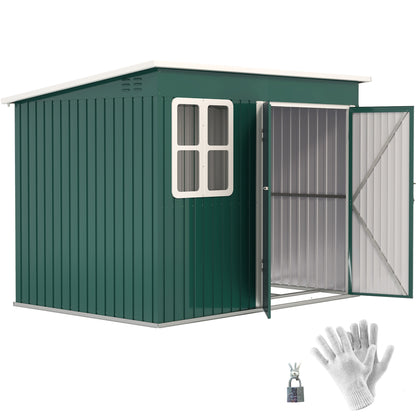 8.5 x 6ft Galvanised Steel Garden Shed with Foundation Kit, Green