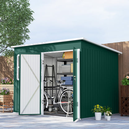 8.5 x 6ft Galvanised Steel Garden Shed with Foundation Kit, Green