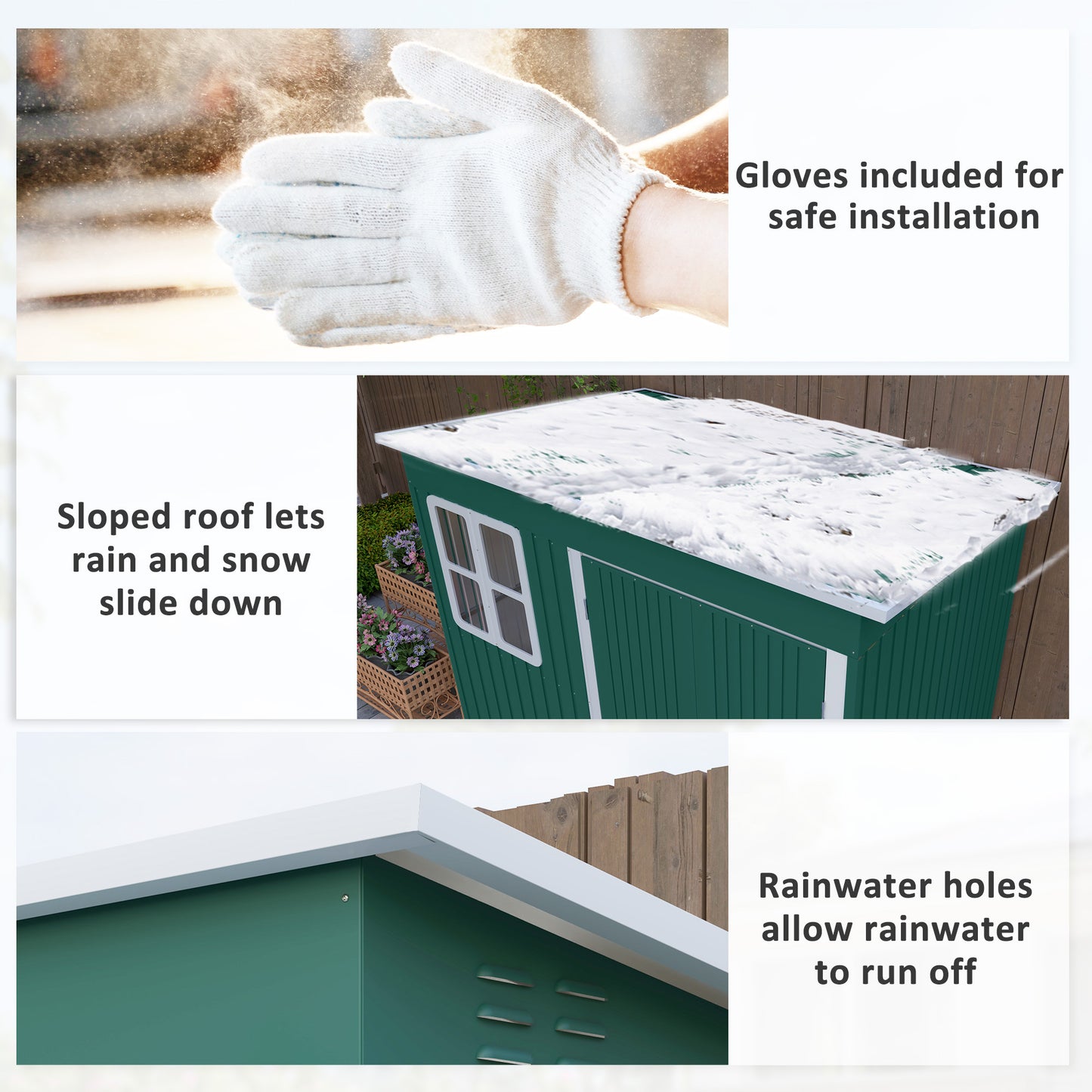 8.5 x 6ft Galvanised Steel Garden Shed with Foundation Kit, Green