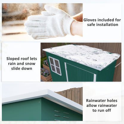 8.5 x 6ft Galvanised Steel Garden Shed with Foundation Kit, Green