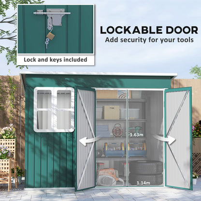 8.5 x 6ft Galvanised Steel Garden Shed with Foundation Kit, Green