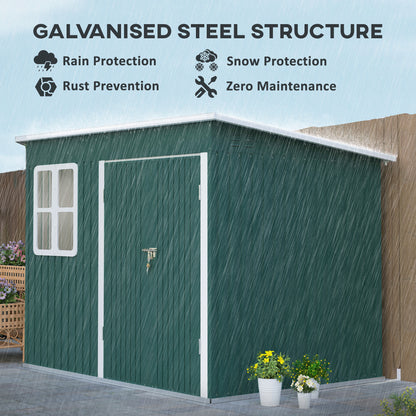 8.5 x 6ft Galvanised Steel Garden Shed with Foundation Kit, Green