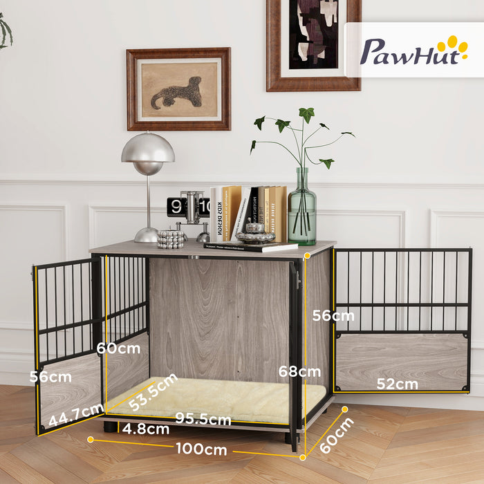 80cm Dog Crate Furniture Dog Cage End Table Indoor w/ Doors, Cushion