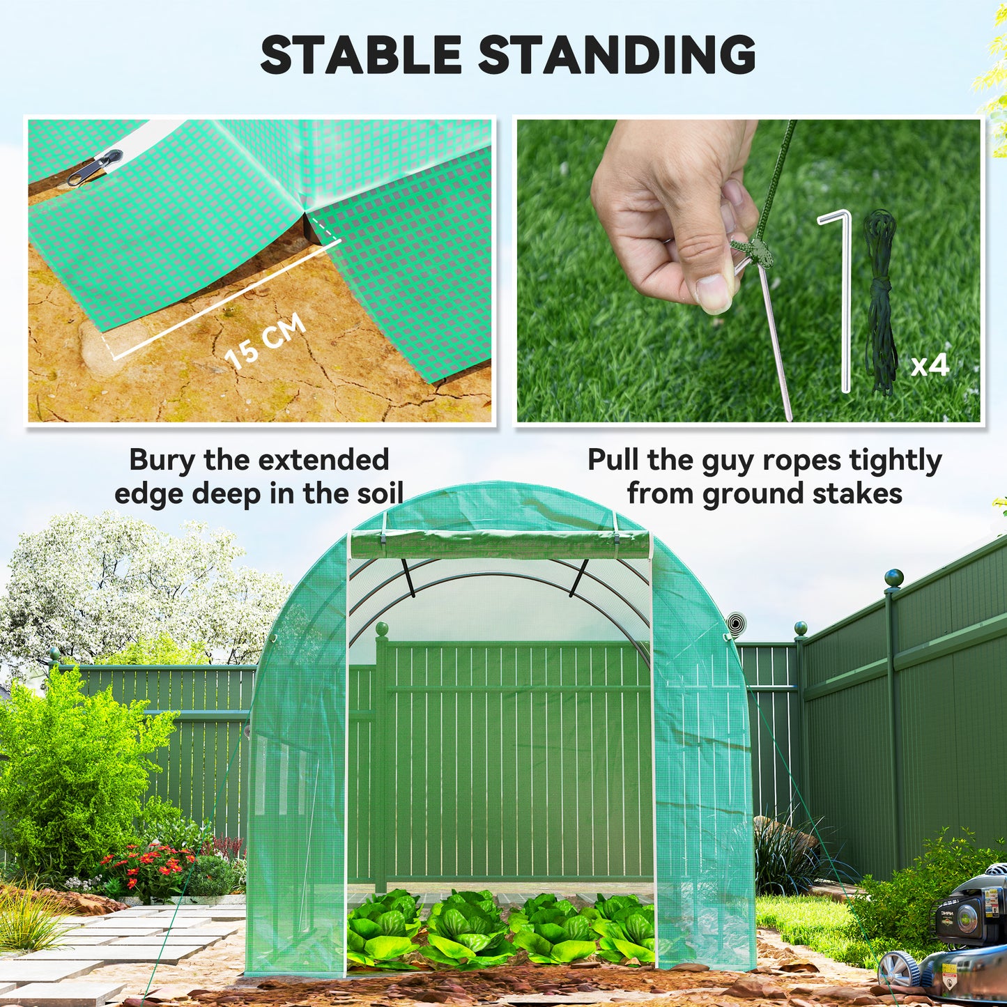 Polytunnel Greenhouse with PE Cover, Galvanised Steel Frame, Green