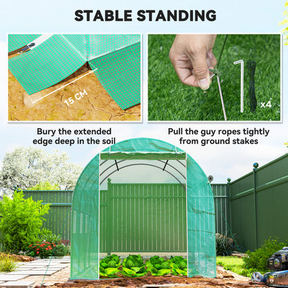 Polytunnel Greenhouse with PE Cover, Galvanised Steel Frame, Green