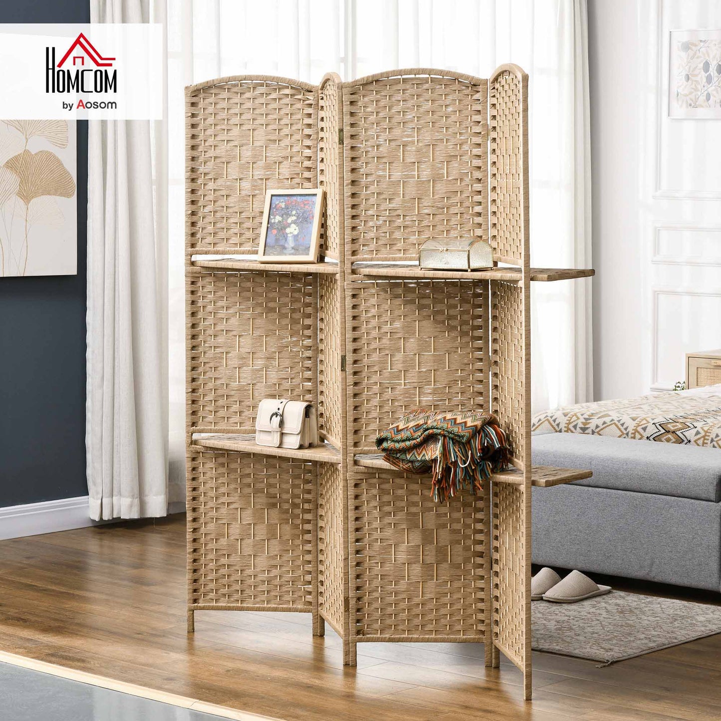 Freestanding Privacy Screen, 160 x 170cm, Natural Wood Finish
