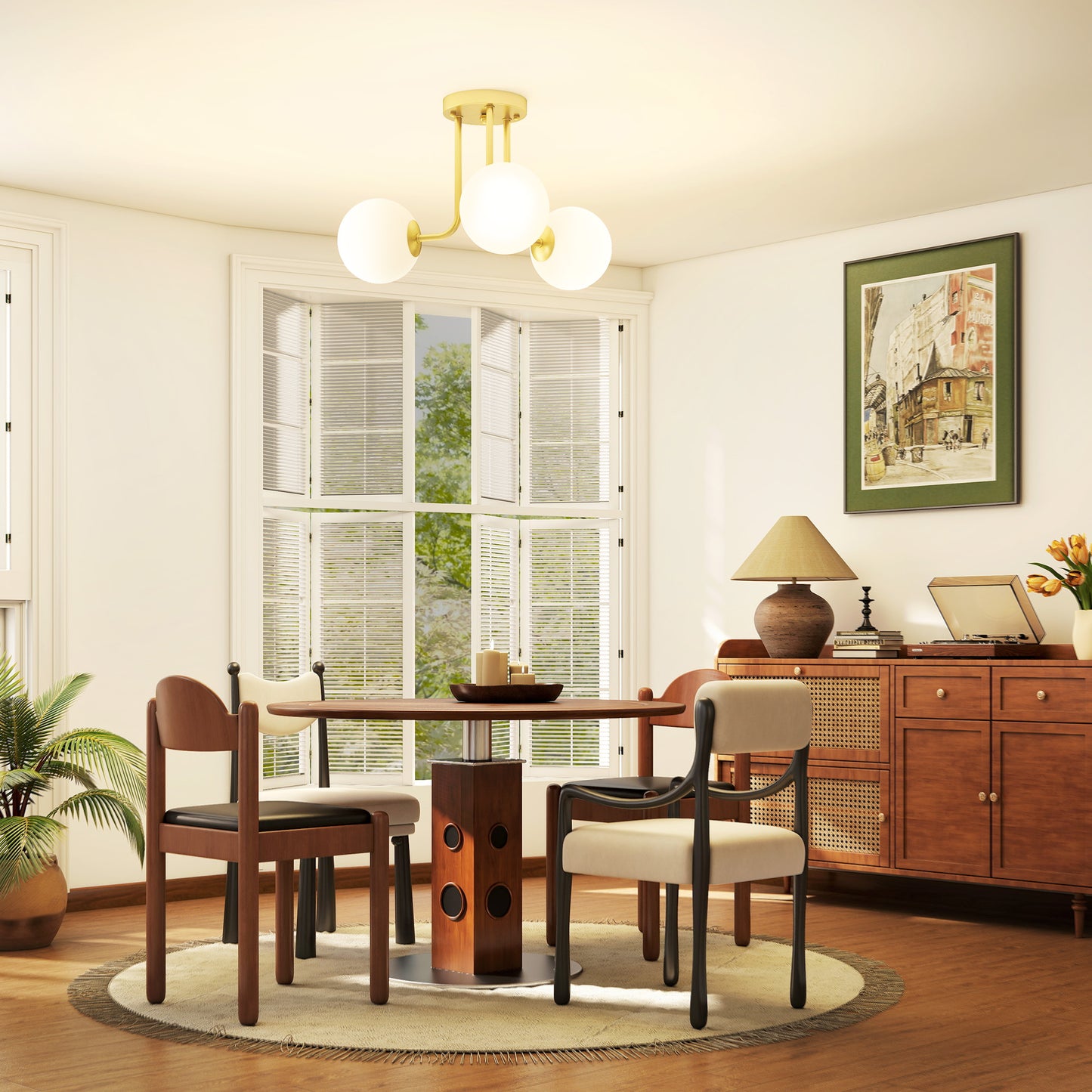 Light Fixture with 3-Light Globe Shades, Modern Ceiling Light, Gold