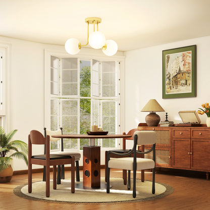 Light Fixture with 3-Light Globe Shades, Modern Ceiling Light, Gold