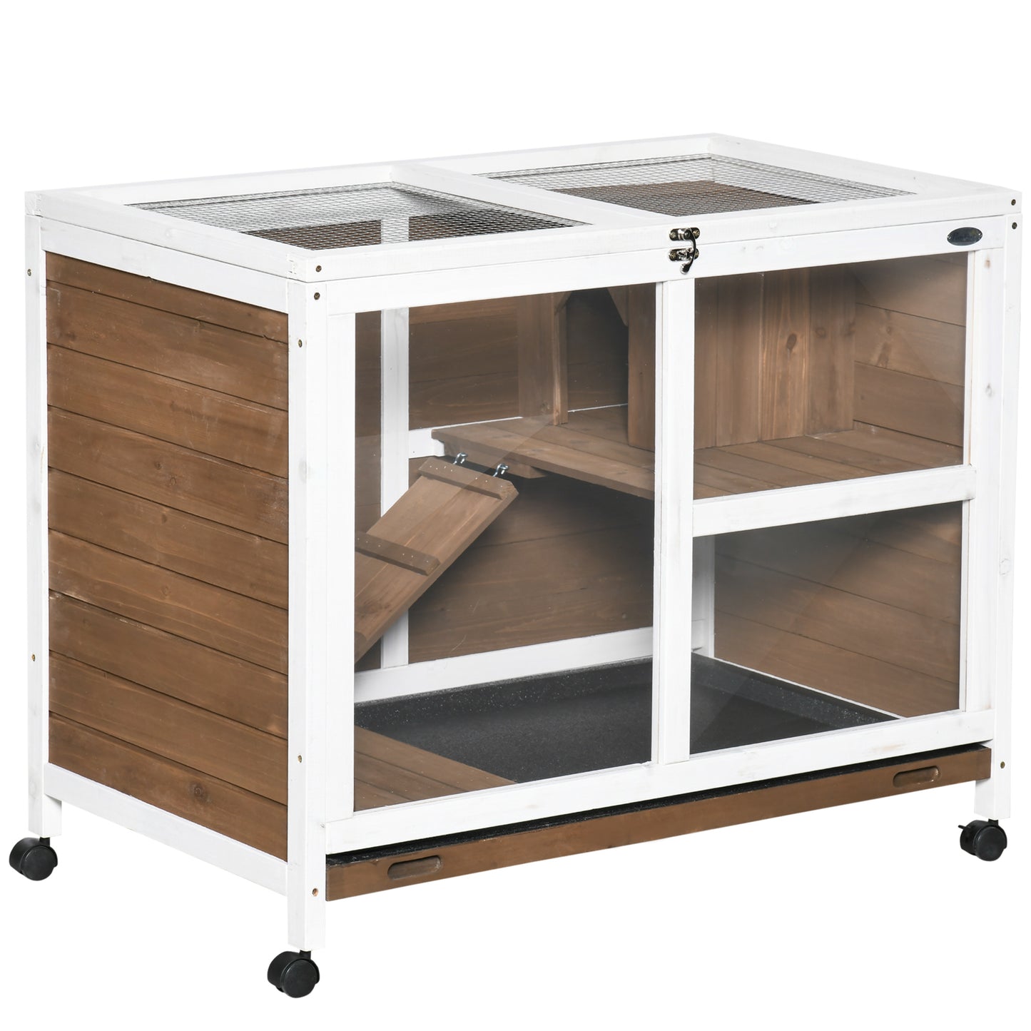 Wood Rabbit Hutch Bunny Cage Pet House Indoor W/ Tray Ramp, Brown