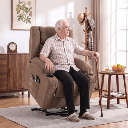 Dual Motor Recliner Chair Power Lift Chair w/ Massage Heat, Brown