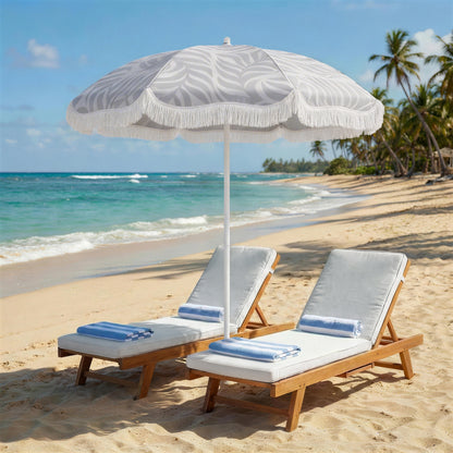 1.8 m Beach Umbrella Parasol with Sand Anchor, 30 Tilt, Light Grey