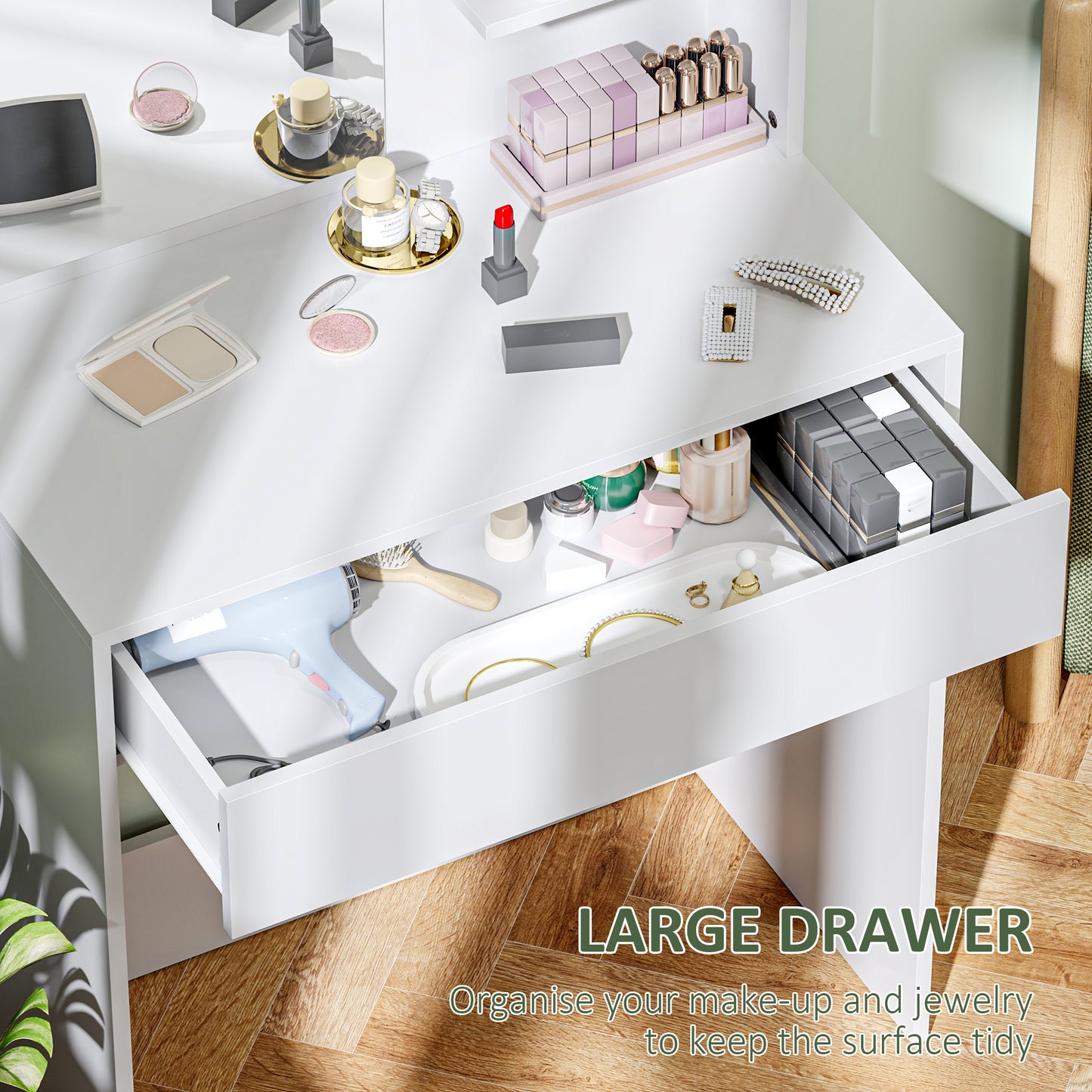 Dressing Table with Mirror and Storage, Modern Vanity Desk, White