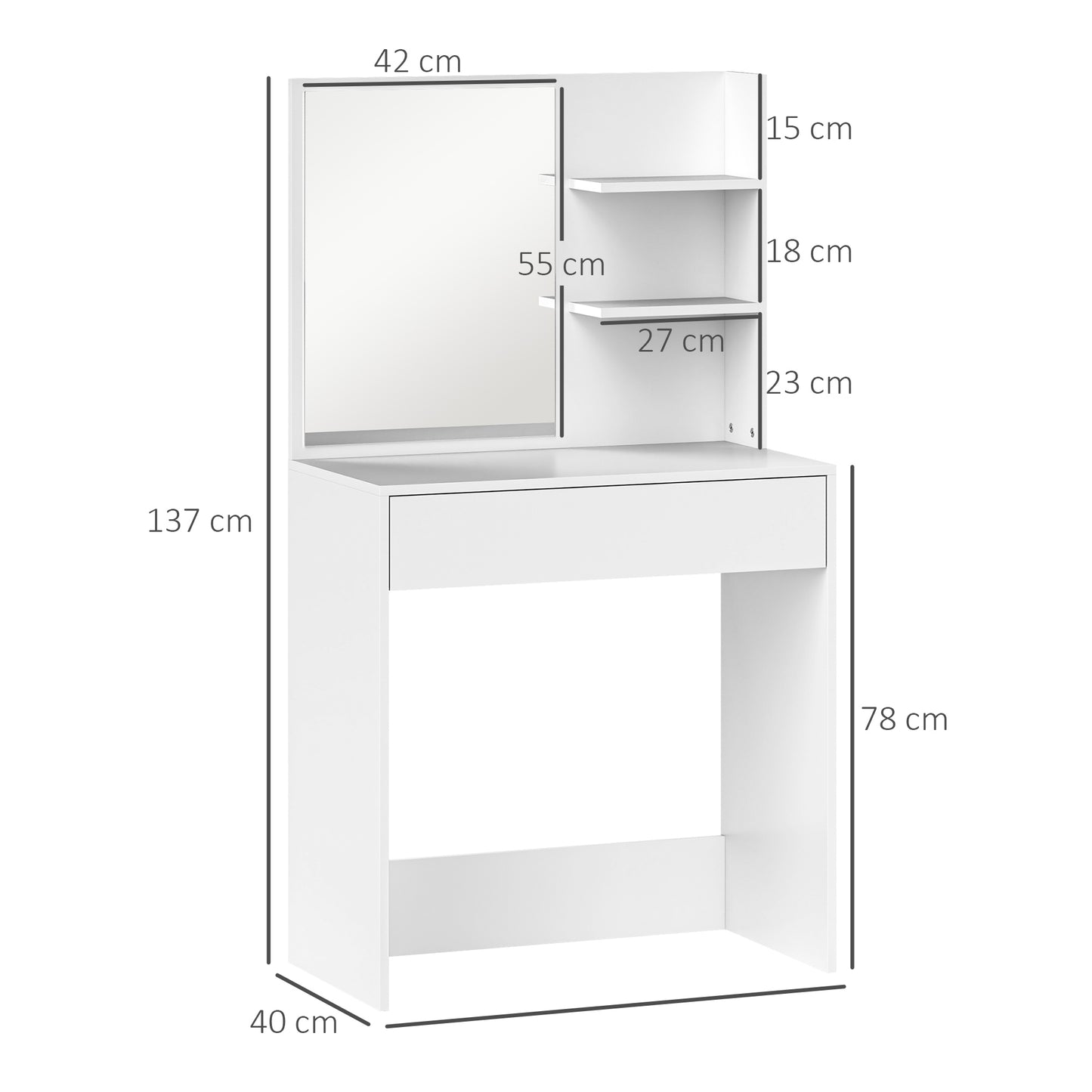 Dressing Table with Mirror and Storage, Modern Vanity Desk, White