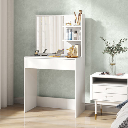 Dressing Table with Mirror and Storage, Modern Vanity Desk, White