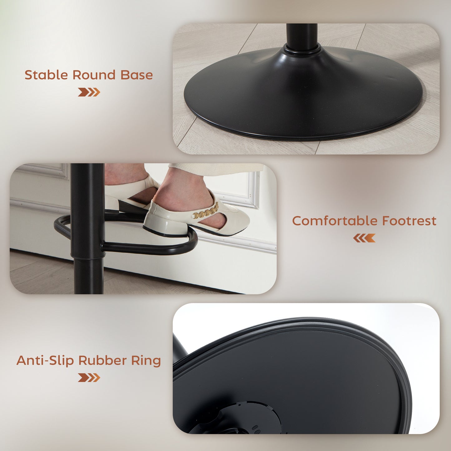 Modern Bar Stools Set of 2, Swivel Counter Height Barstools, Brown