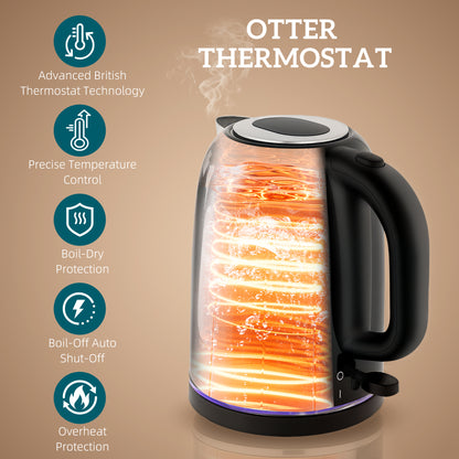 1.7L 3000W Rapid Boil Jug Kettle and 2-Slice Toaster Set, Black