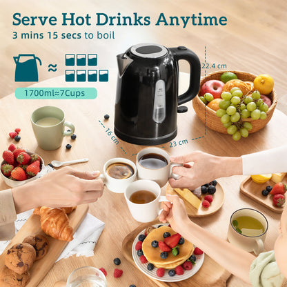 1.7L 3000W Rapid Boil Jug Kettle and 2-Slice Toaster Set, Black