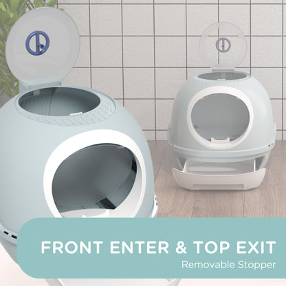 Cat Litter Box Toilet With Litter Scoop Enclosed Drawer Skylight Easy To Clean Blue