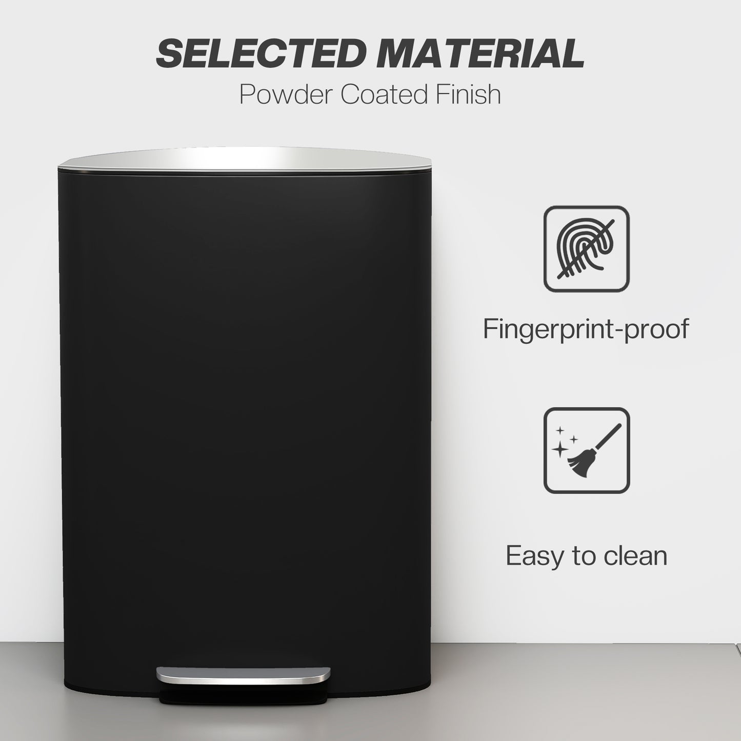 Pedal Bin with Soft-Close Lid, 50L Kitchen Bin with Carry Handle Black