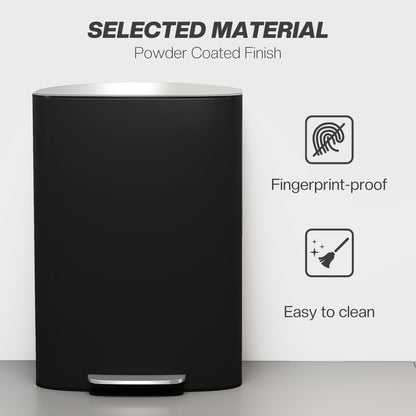 Pedal Bin with Soft-Close Lid, 50L Kitchen Bin with Carry Handle Black