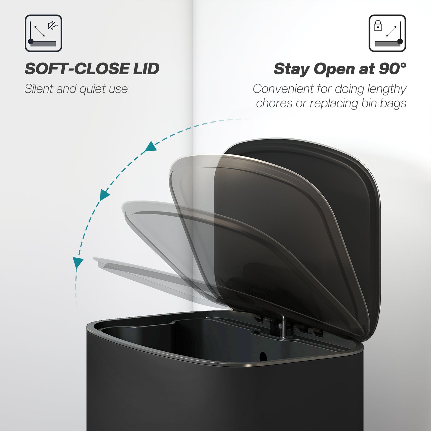 Pedal Bin with Soft-Close Lid, 50L Kitchen Bin with Carry Handle Black