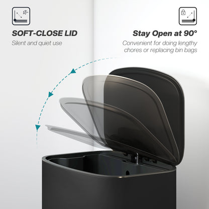 Pedal Bin with Soft-Close Lid, 50L Kitchen Bin with Carry Handle Black