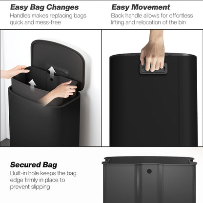 Pedal Bin with Soft-Close Lid, 50L Kitchen Bin with Carry Handle Black