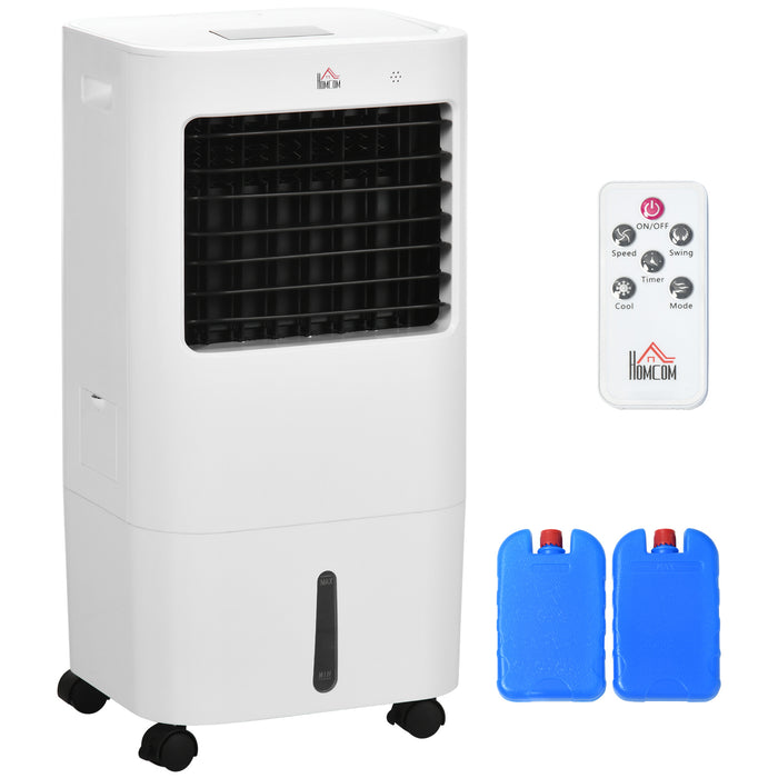 Air Cooler, Mobile Cooling Fan Humidifier Air Conditioner with 15L Water Tank, Oscillation, Remote, Timer, 32x37x74cm