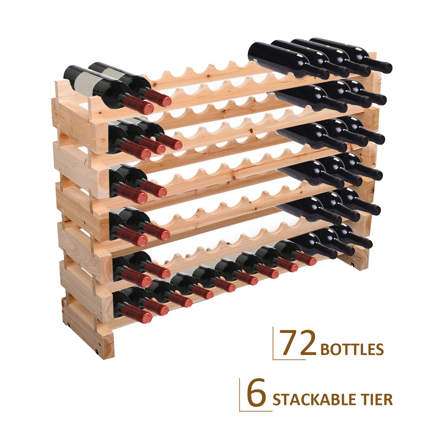 72 Bottle Shelf Wine Rack Holder Standing Holds Storage Pine Wood Cellar