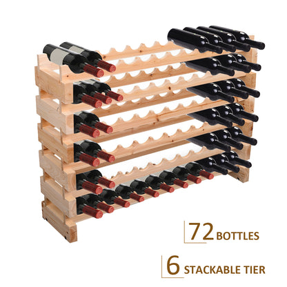 72 Bottle Shelf Wine Rack Holder Standing Holds Storage Pine Wood Cellar