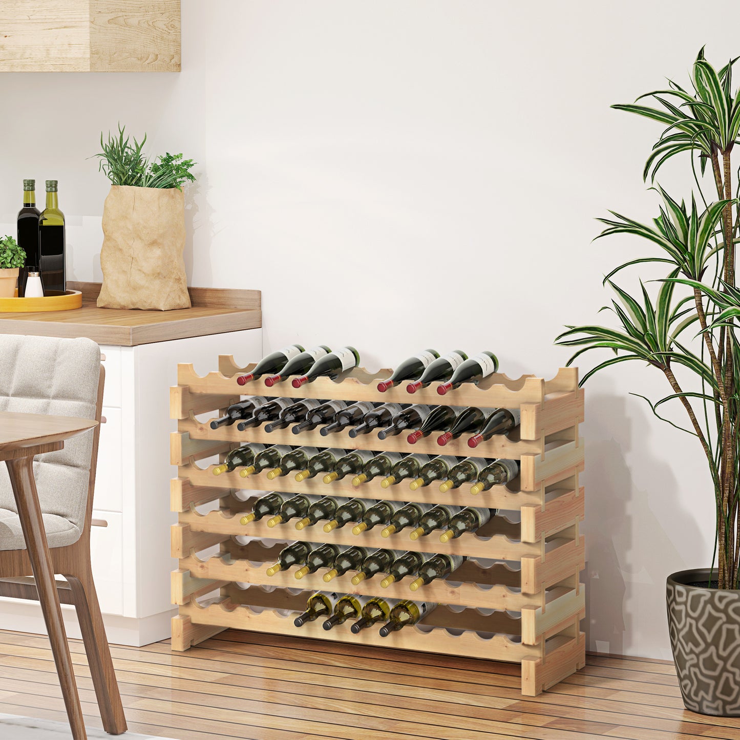72 Bottle Shelf Wine Rack Holder Standing Holds Storage Pine Wood Cellar