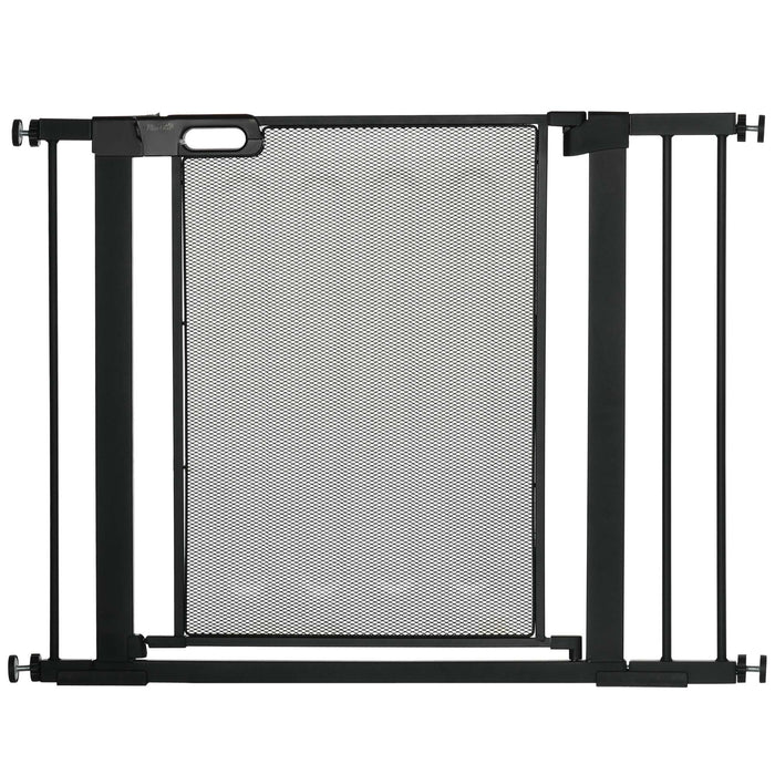 Pressure Fit Safety Gate for Doors and Stairs, Dog Gate with Auto Close, Pet Barrier for Hallways, with Double Locking, 2 Extensions Kit Black